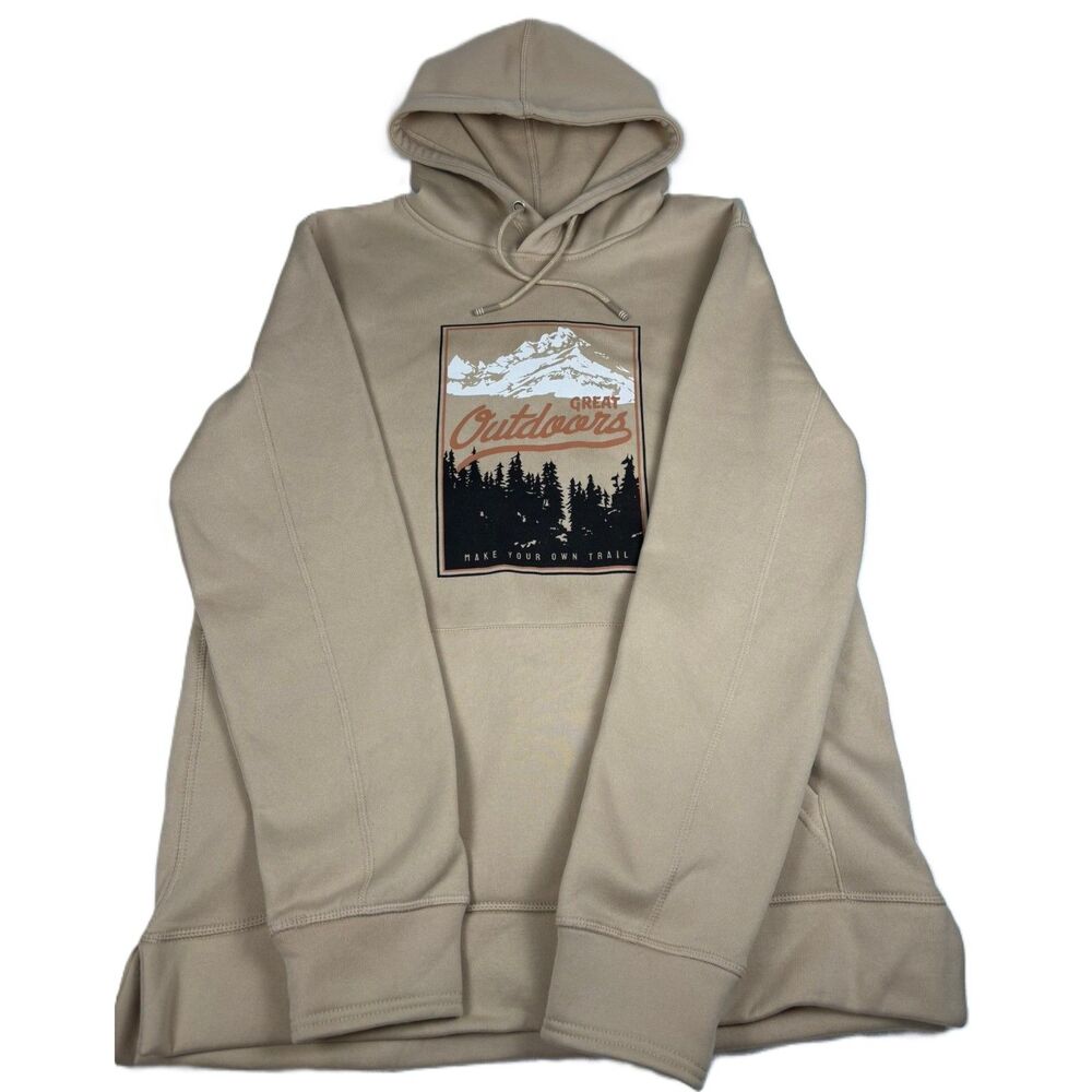 Tallwoods Men's Great Outdoors Graphic Hoodie Tan Pullover Sweatshirt Size M NWT